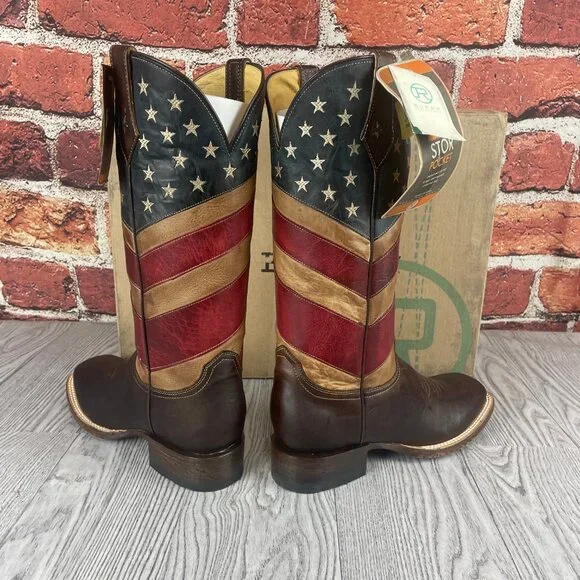 Roper Womens Brown/Red Leather Old Glory Americana Cowboy Boots - Picture 3 of 4